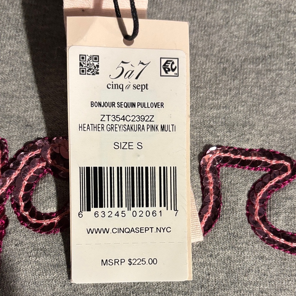 Cinq à Sept Heather Grey and Pink Sequin Pullover